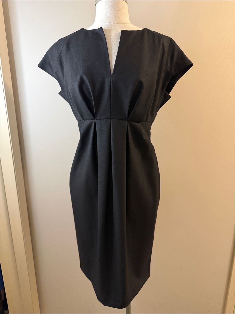 Ann Taylor Black Midi Sheath Dress with Front Pleats